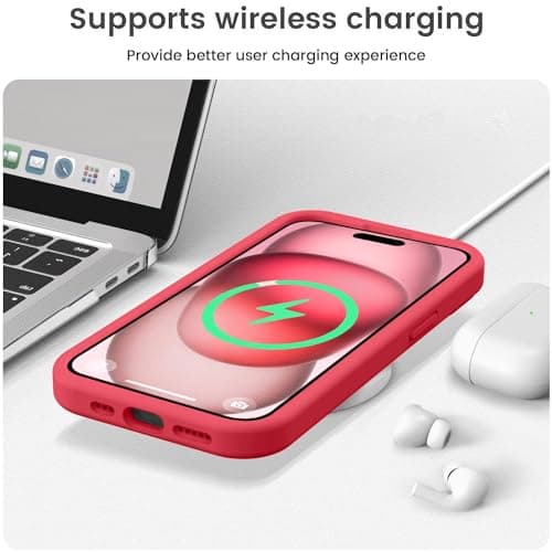 Vooii Compatible with iPhone 15 Case, Upgrade Defender Liquid Silicone, [Enhanced Camera Protection] [Soft Anti-Scratch Microfiber Lining] Shockproof Phone Case for iPhone 15 6.1 inch - Red — view 6