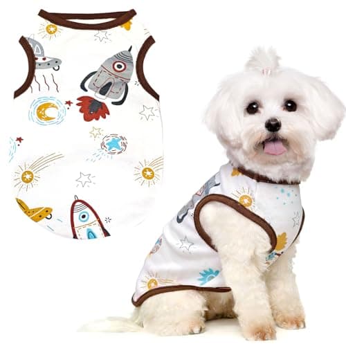 PETCARE Cartoon Dog Shirts for Small Dogs Cute Dog Clothes Brown Spaceship Tshirt Soft Cotton Puppy Pajamas Breathable Sleeveless Pet Tank Top Spring Summer Dogs Clothes for Chihuahua Yorkie Shih Tzu