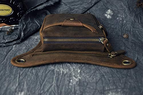 Le'aokuu Mens Genuine Leather Riding Hip Bum Waist Pack Drop Leg Cross Over Bag (0 Dark Brown) — view 4
