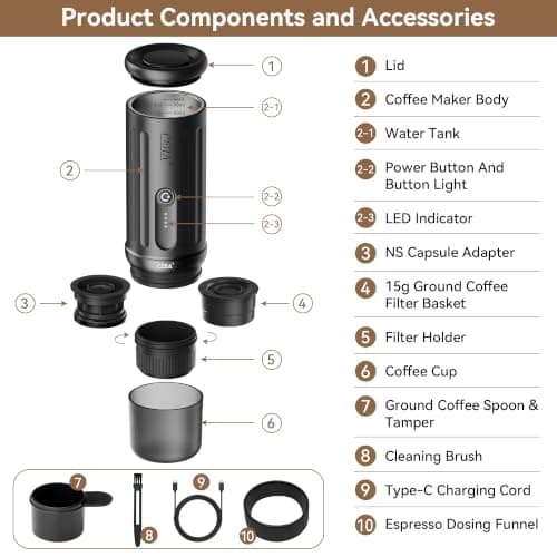 CERA+ Portable Espresso Maker & Grinder Bundle, Coffee Kit — view 2