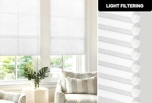 LazBlinds Cordless Cellular Shades, No Tools No Drill Light Filtering Honeycomb Shades Pleated Blinds for Windows, 34'' W x 48'' H, White — view 3