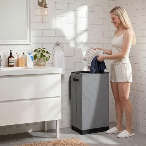 SOLEDI 100L Laundry Basket with Lid Large Laundry Hamper, Clothes Hamper with Laundry Bag Easy to Carry, Collapsible Storage Bins for Bedroom, Bathroom, Dorm, Apartment, College, Wardrobe, Grey — view 8