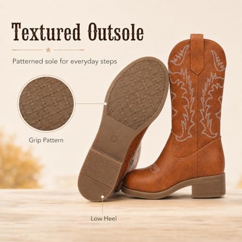 Kids Cowboy Boots Cowgirl Boots For Girls & Boys, Brown Western Cowboy Boots With Side Zipper, Pu Leather Round Toe Little Kid Boots — view 4