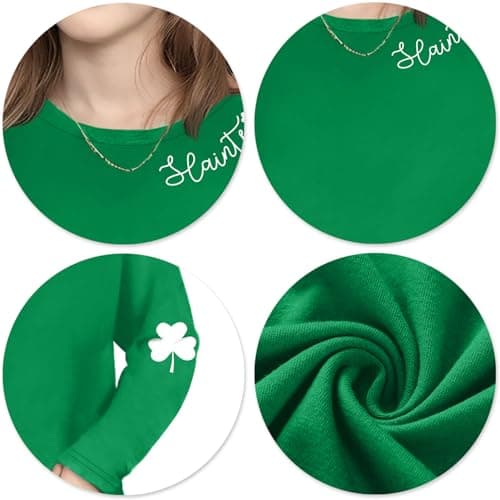 Girls St. Patrick's Day Shirt Kids Lucky Shamrock Graphic Tee St Pattys Long Sleeve Tops(Green2,150) — view 5