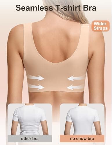 Showyoo Jelly Bras for Women No Underwire Pullover Wireless Bra Full Coverage Seamless Bralettes T Shirt Wide Straps Sleep Everyday Sports Bras Nude XL
