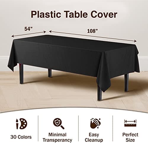12-Pack Black Plastic Rectangle Tablecloths 54x108, Rectangular Table Cloths — view 2