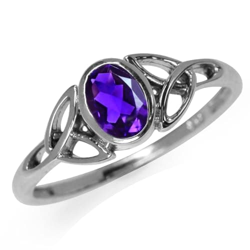 Silvershake Genuine African Amethyst White Gold Plated 925 Sterling Silver Triquetra Celtic Knot Ring Size 7