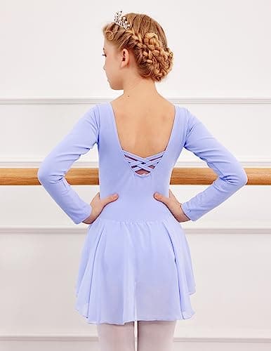 Arshiner Kids Girls Classic Long Sleeve Leotard Dance Ballet Dress Sky Blue — view 4