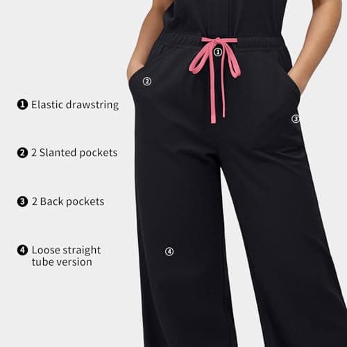 VIAOLI Women's Medical Scrub Jumpsuit - Mandarin Collar, with Drawstring Waist for Nursing Uniforms (S,Black) — view 2