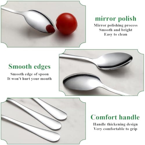 Teaspoons 12 Pieces 14cm, Berglander Stainless Steel Coffee Spoon Mini Spoons Set for Dessert, Ice Cream, Demitasse Espresso, Metal Cutlery Spoon for Restaurant, Café, Party, Wedding — view 3