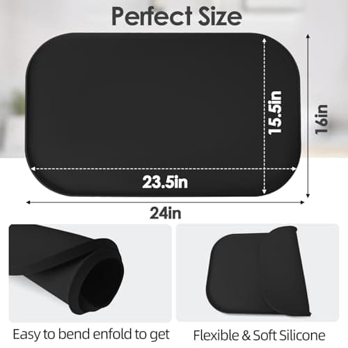 Silicone Coffee Maker Mat with Lip for Countertops, 24'' x 16'', Black