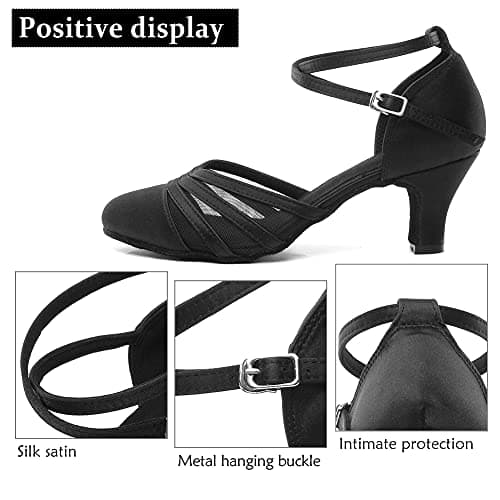 DKZSYIM Women's Satin Latin Dance Shoes Close Toe Ballroom Performance Dancing Shoes,YCL189-Black-6,US 6.5 — view 2