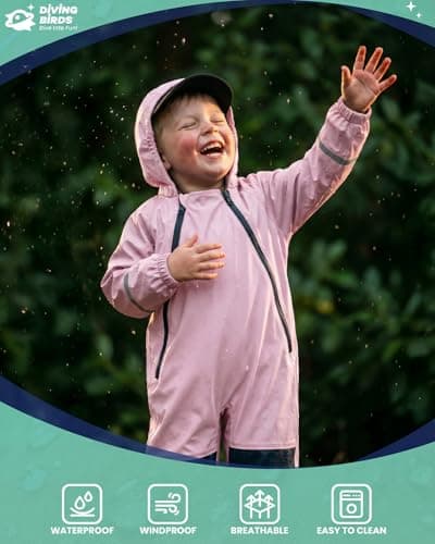 DivingBirds Kids Toddler Rain Suit Waterproof Coverall, Hooded Full-Body Raincoat for Boys & Girls, Puddlesuit with Reflective Strips for Outdoor Play,Muddy Days,Pink,5-6 Years — view 5
