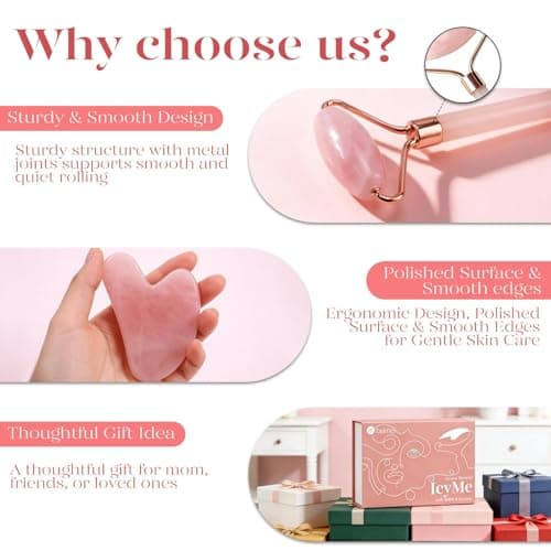 BAIMEI IcyMe Rose Quartz Roller & Gua Sha Set, Cooling Face Roller for Depuffing & Lymphatic Massage, Sculpting Tool for Face, Eyes & Neck, Smooth Skincare Gift for Women and Men — view 3