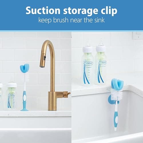Dr. Brown’s Reusable Sponge Baby Bottle Cleaning Brush Set with Suction Cup Stand, Scrubber and Nipple Cleaner, Blue 3-Pack — view 4