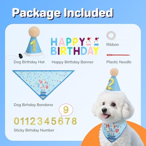 Supet Dog Birthday Decorations for Small & Large Dogs, Dog Boy Girl Birthday Kit with Party Hat | Happy Birthday Banner & Bandana, 1st Birthday Party Set, Pet Birthday Party Supplies (Blue, S)
