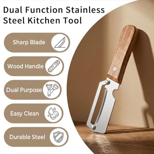 2 Pack Multifunctional Vegetable Peeler, 2-in-1 Kitchen Peeler with Bottle Opener, Sharp Stainless Steel Swivel Blade, Wooden Handle, for Potato, Carrot, Apple & Fruits — view 6