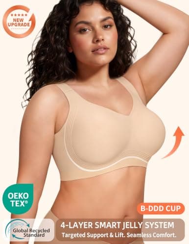 PoseFree Jelly Bras for Women Full Coverage Full Support and Lift No Underwire Back Smoothing Bralette Everyday Bra (Nude,XL)