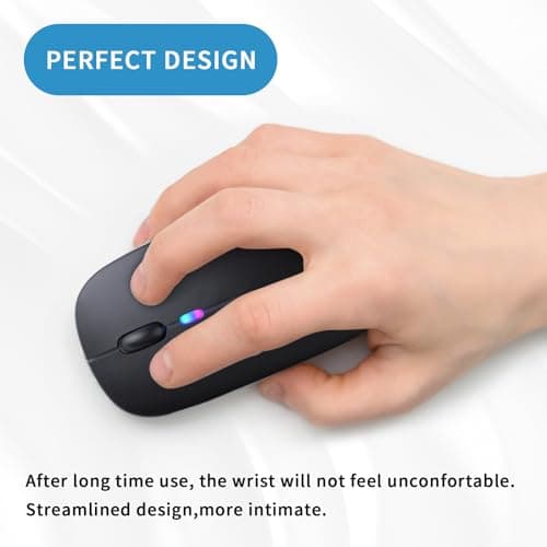 Wireless Bluetooth Mouse, Rechargeable, LED, Silent, Ultra-thin Design (Bluetooth 5.2 and 2.4GHz USB Receiver) | Portable Computer Mouse for Laptops, iPads, MacBooks and Apple Devices (Black) — view 2