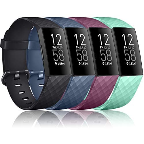 Vancle Bands Compatible with Fitbit Charge 4 / Charge 3 / Charge 3 SE Bands, Classic Soft Replacement Wristband Sport Strap for Fitbit Charge 4 and Charge 3 Charge 3 SE Fitness Activity Tracker Women Men Small Large (006, 4PCS(Black+Navy Blue+Wine+Mint Green), Large)