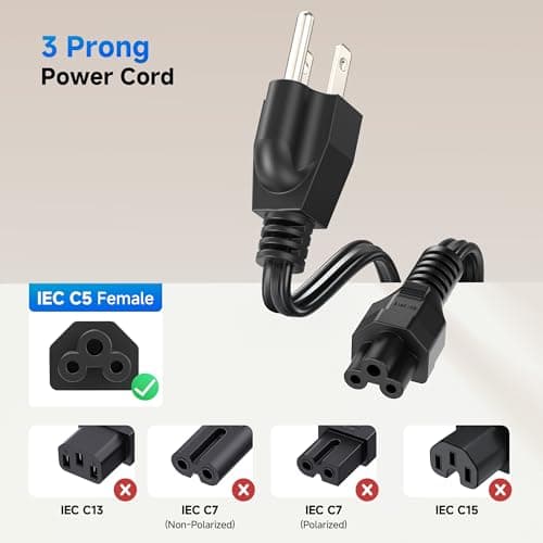 Cable Matters 2-Pack 16 AWG 13A 3 Prong Power Cord, 3ft, Black