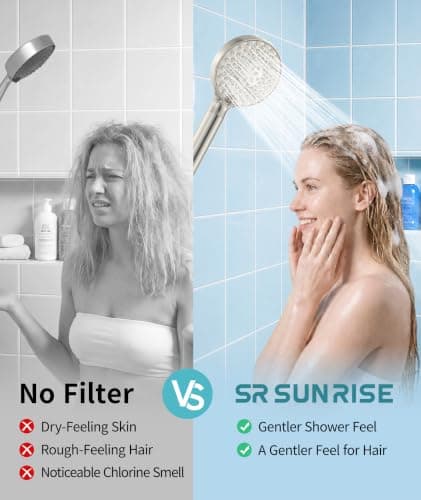 SR SUN RISE Filtered Shower Head with Handheld, High Pressure 9 Spray Mode Brushed Nickel Showerhead with Filters, Detachable Shower Head,Water Softener Filters Beads for Hard Water - Remove Chlorine — view 4
