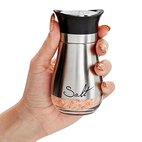 Stainless Steel Salt and Pepper Shaker Set with Glass Bottom, Perforated "S" and "P" Caps - Modern Kitchen Counter Decor (4oz) — view 7