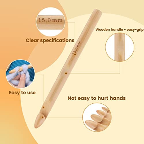 16 Pieces Wooden Crochet Hooks, 3 to 30 mm in Diameters Handle Crochet Hook Knitting Crochet Needles with 10 pcs Knitting Stitch Markers for Handcraft Crocheting — view 2