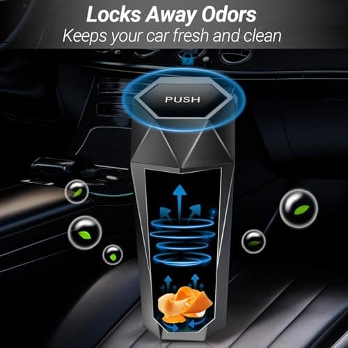 Ceecysaa Car Trash Can with Lid, Includes 30 Bags, Cup Holder Bin, Black — view 4