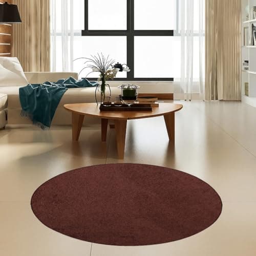 Ambiant Pet Friendly Solid Color Area Rugs Chocolate - 2' Round, Indoor, Stain & Fade Resistant, Perfect for Living Room, Bedroom, Dining Room, Entryway, Doorway, Pet & Kids Friendly Rug, Wedding