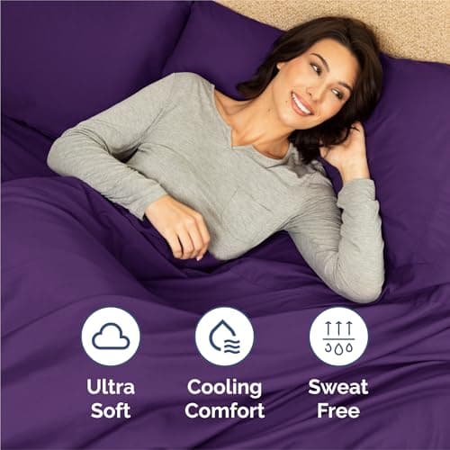 Queen 6 Piece Sheet Set - Comfy Breathable & Cooling - Ultra Soft Hotel Luxury Bedding Set w/ 8-16 Inch Deep Pockets - 1 Flat & 1 Fitted Sheet & 4 Pillowcases - Cozy, Wrinkle Free & Easy Care - Purple — view 3