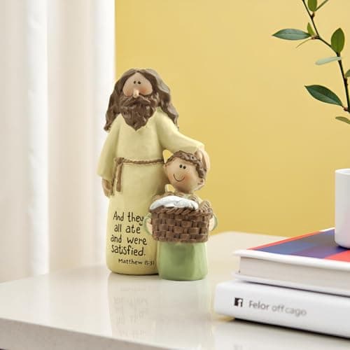 Jesus and Boy Figurine, Resin Christian Statue with Bible Verse Matthew 15:37, Inspirational Jesus Decor for Home, Sunday School and Children's Ministry, 4.13 inch — view 5