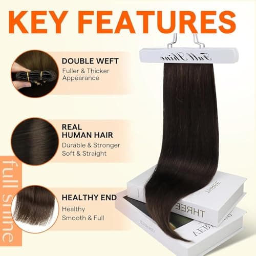 Full Shine Sew in Hair Extensions Real Human Hair 22 Inch Weft Extensions Color 2 Dark Brown Double Weft Full Head Straight Human Hair 105 Grams Hair Extensions Sew in Bundles Straight Hair