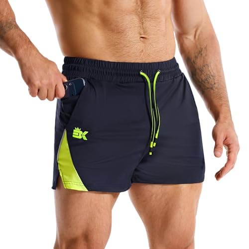 BROKIG Men's LightArmor Bodybuilding Gym Shorts with Zip Pocket,3" Quick Dry Summer Running Shorts for Workout Tennis(Navy Blue,Small)