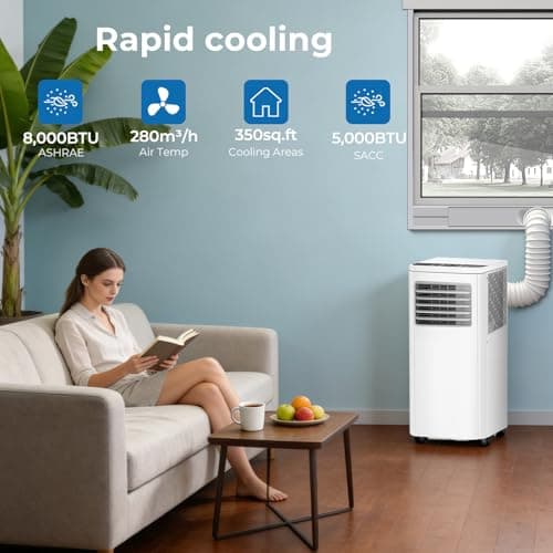 Havato 8,000 BTU Portable Air Conditioner with Cooling Dehumidifier Fan, Cools Room up to 350 sq ft, 3-in-1 AC Unit with Remote & Touch, 2 Speeds, 24H Timer, LED Display, Includes Window Kit, White — view 2