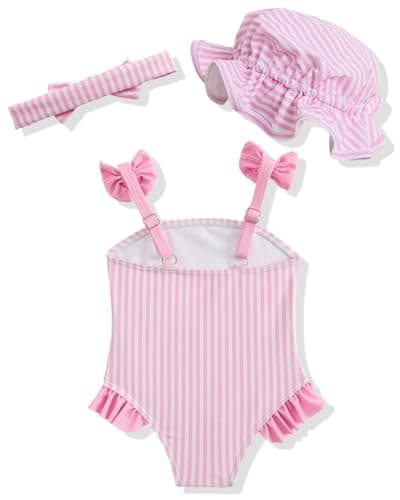 DivingBirds Baby Girl Swimsuit with Sun Hat & Headband Set, Infant Bathing Suit Summer Beach Gift 6-9 Months — view 5