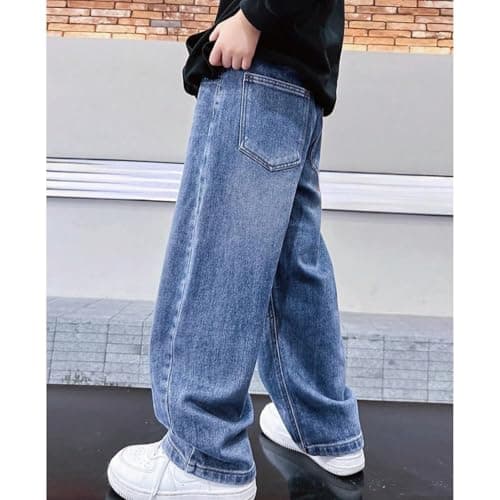 Baggy Jeans Boys Y2K Straight Wide Leg Denim Pants Kids Casual Elastic Waist Loose Trousers Pocket Streetwear Vintage Clothes (CA/US, Age, 15 Years, 16 Years, Light Blue) — view 2