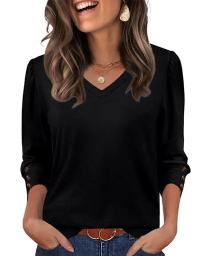 XIEERDUO Blouses for Women Dressy Casual 3/4 Length Sleeve Tunic Summer Tshirts V Neck Tops Trendy Beach Vacation Fall Fashion Clothing Teachers School Outfits 2026 A-Black S — view 2