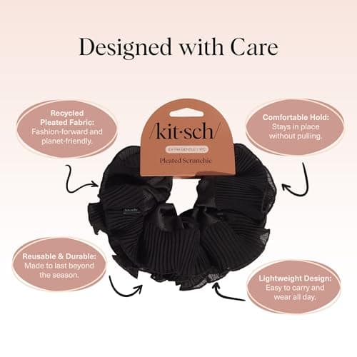 Kitsch Pleated Scrunchie for Women - No Crease Hair Ties No Damage, Stylish and Comfortable Fabric Ponytail Holders for Everyday Hairstyles - Ideal Gifts for Women - 1pc — view 3