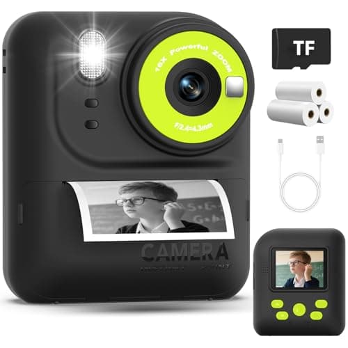 Okaloka Kids Instant Print Camera Toys,1080P HD Toddler Digital Video Camera,Christmas Birthday Gifts for Girls Boys Age 3-12 Year Old - 32G SD Card Included (Black)