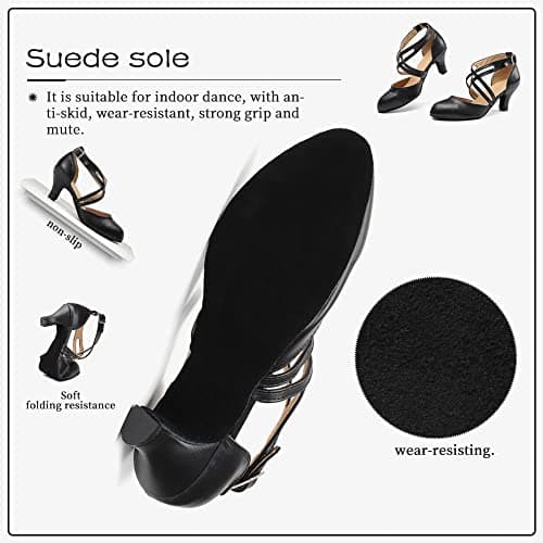 DKZSYIM Women's Latin Ballroom Dance Shoes Close Toe Character Modern Tango Salsa Performance Dancing Shoes,7161-Black-6,US 7.5 — view 3