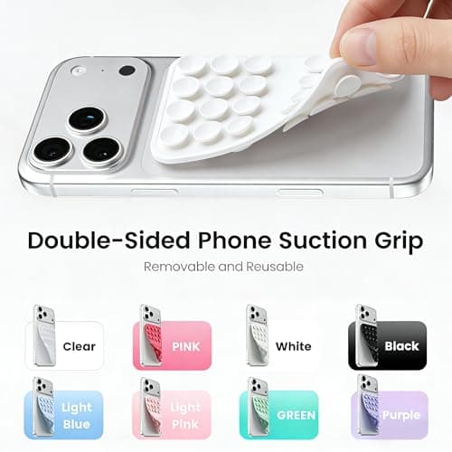 Upgraded Double Sided Silicone Suction Cup Phone Case Mount, Sticky Phone Grip Holder for Hands-Free Selfes & Videos, Reusable Silicone Phone Suction Grip for iPhone & Android, White