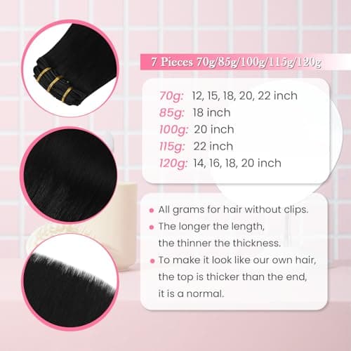 Aison Hair Extensions for Women Natural Black Clip in Hair Extensions Real Human Hair 18 Inch 75G/7Pcs Soft Silky Straight 16clips(18 Inch #1B) — view 4