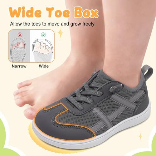 LeIsfIt Toddler Shoes Boys Girls Wide Barefoot Shoes Kids Slip on Casual Sneakers Breathable Non-Slip Sneakers for Walking Play School Tennis, Grey, 8 Toddler — view 2