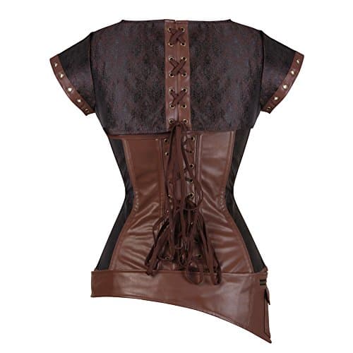 KSHUN Women's Luxury Punk Rock Leather Steampunk Corset Vintage Steampunk Gothic Bustier Corset (Brown,3X-Large) — view 2