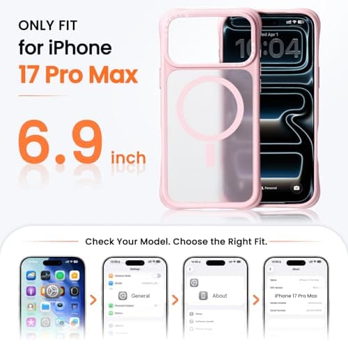ORNARTO Magnetic for iPhone 17 Pro Max Case, 20FT Military-Grade Drop Protection, Compatible with MagSafe, Slim Shockproof Translucent Matte Phone Case for iPhone 17 Pro Max 6.9", Chalk Pink