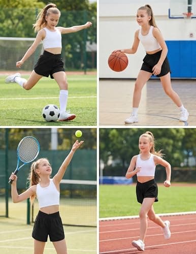 Girls Athletic Shorts Crossover High Waisted Running Shorts with Liner — view 4