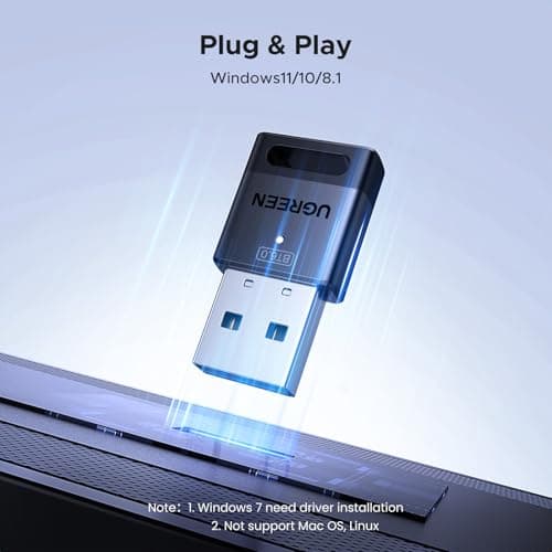 UGREEN Bluetooth 6.0 Adapter for PC, USB Bluetooth Dongle 6.0 EDR BLE Low Latency, Wireless Audio Transfer for Windows 11/10/8.1, for Headphones, Speakers, Keyboard, Mouse, Game Controller — view 2