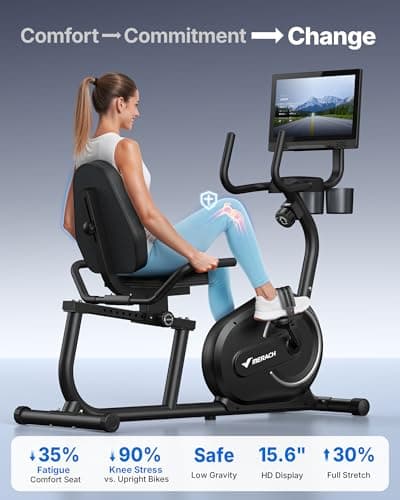 MERACH Recumbent Exercise Bike for Home with 15.6" Display Screen, Smart Bluetooth and Exclusive App Connectivity, Magnetic Stationary Bike for Riders up to 6.3"