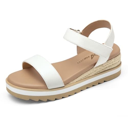 Athlefit Girls White Sandals Platform Wedge Espadrille Open Toe Sandals Ankle Strap Party Wedding Dress Shoes for Party Wedding Size 4 Big Kid